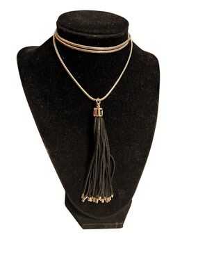 Banana Republic Gold-Tone Chain Necklace with Black Tassel 16” Drop